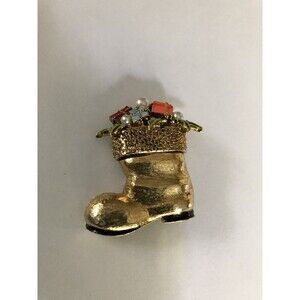VTG MIDCENTURY SIGNED "ART" SANTA  BOOT WITH PRESENTS GOLD TONE PIN OR BROOCH